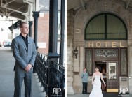 Bride and groom first look at Union Station Hotel